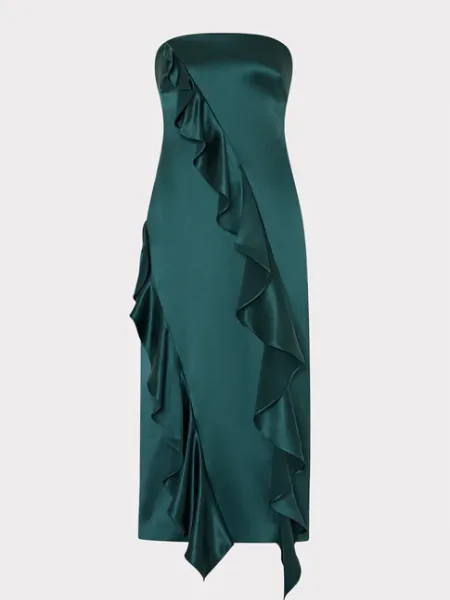 Ravi Hammered Satin Ruffle Dress